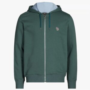 Paul Smith Damson Green Cotton Zip-Front Zebra Logo Hoodie