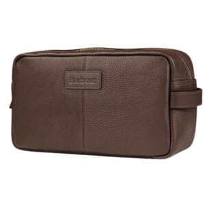 Barbour Brown Leather Wash Bag