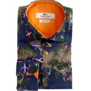 Claudio Lugli Plane Route World Map Navy Shirt