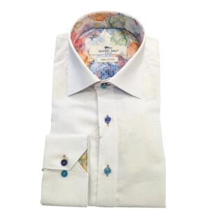 Claudio Lugli Swirl Patterned Watercolour Trim White Shirt