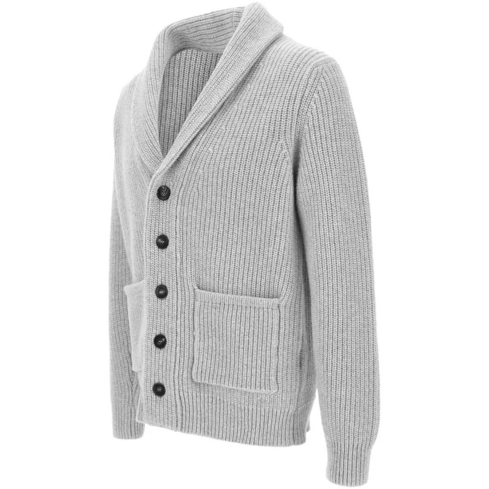 Filippo De Laurentiis Wool and Cashmere Grey Shawl Cardigan
