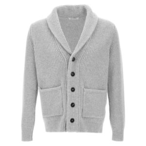 Filippo De Laurentiis Wool and Cashmere Grey Shawl Cardigan