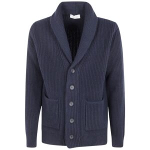 Filippo De Laurentiis Wool and Cashmere Navy Shawl Cardigan