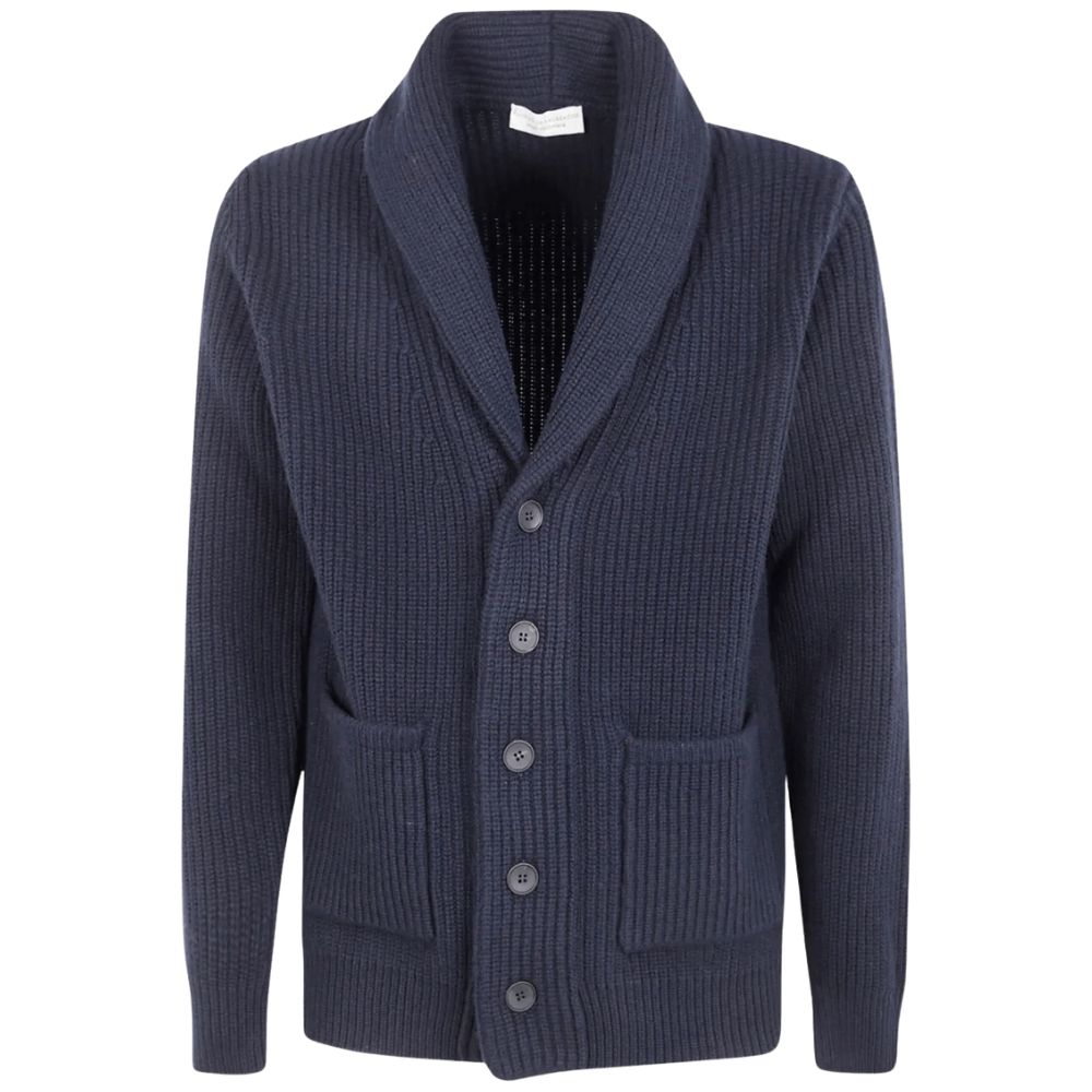 Filippo De Laurentiis Wool and Cashmere Navy Shawl Cardigan