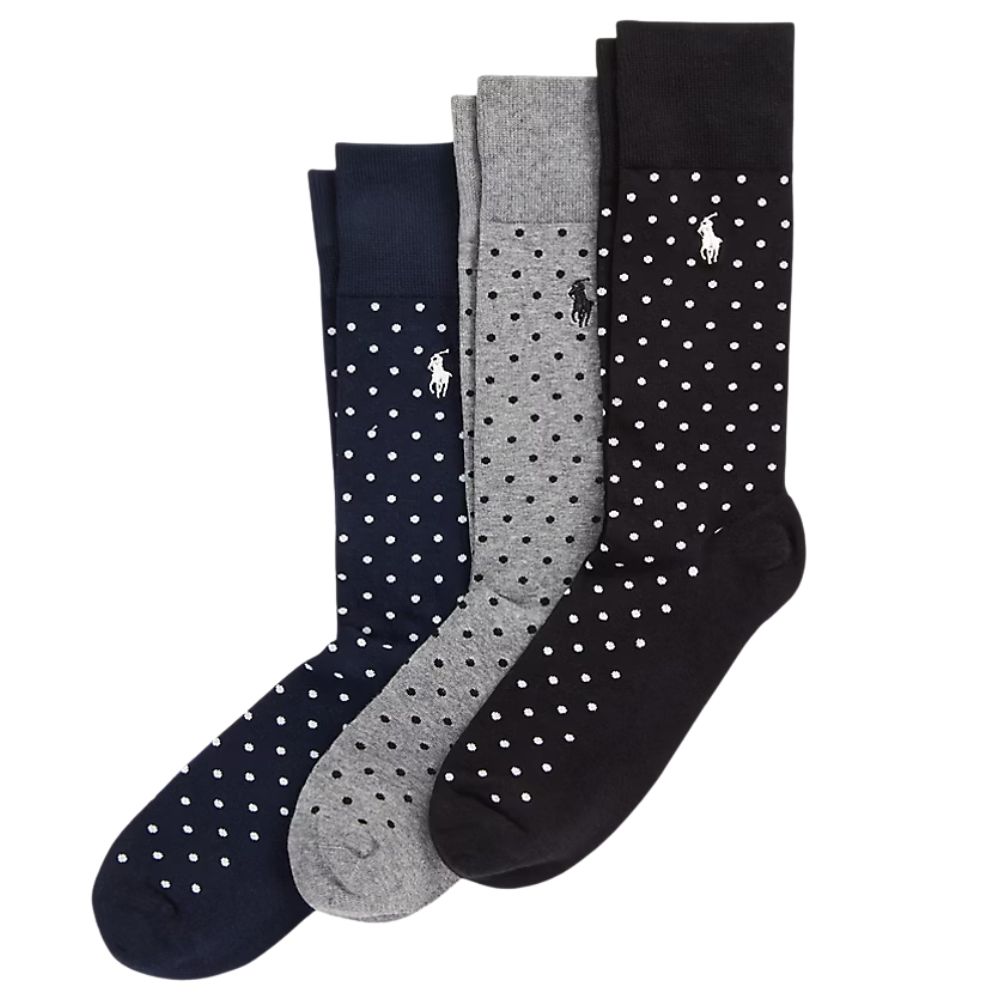 Polo Ralph Lauren 3 Pack Navy Grey Black Spotted Socks