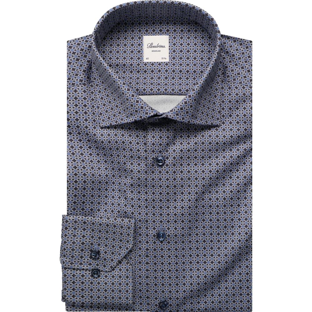 STENSTRÖMS Blue and Black Mosaic Print Shirt