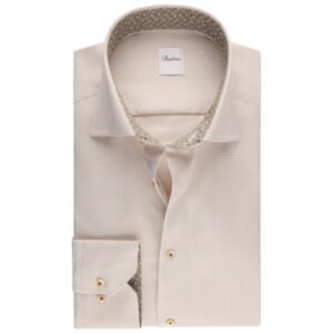 STENSTRÖMS Contrast Collar Puppytooth Patterned Light Brown Shirt