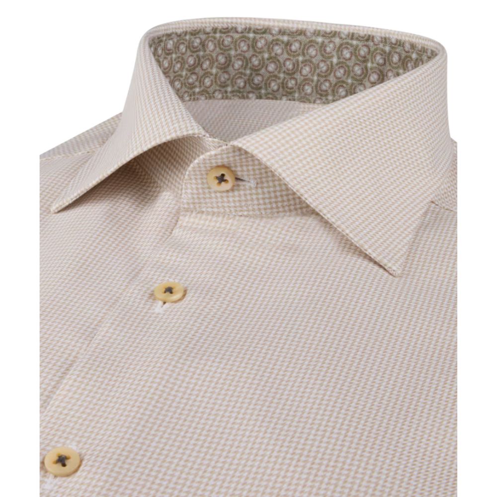 STENSTRÖMS Contrast Collar Puppytooth Patterned Light Brown Shirt