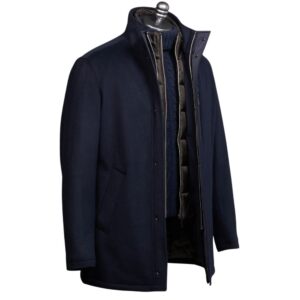 BUGATTI Navy Wool Blend Coat With Detachable Quilt Insert