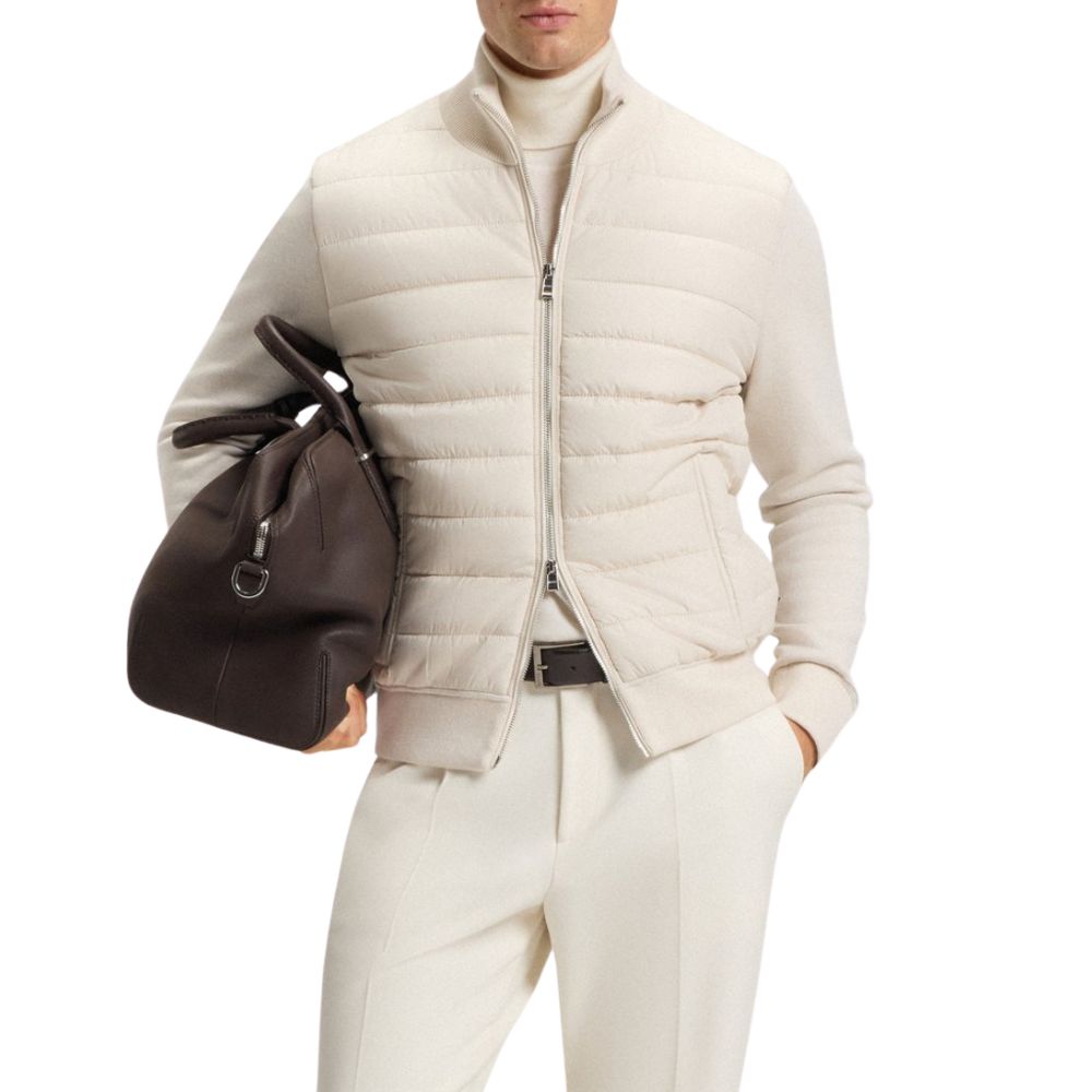 Boss Mixed Material Natural Jacket With Padded Front