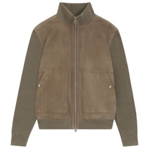 Boss Beige Suede Jacket With Cotton Blend Sleeves