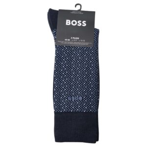 BOSS 2-Pack Regular Length Navy And Blue Patterned Socks