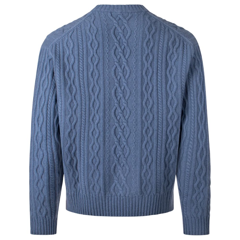 BOSS Cable Knit Wool Blue Crew Neck Jumper