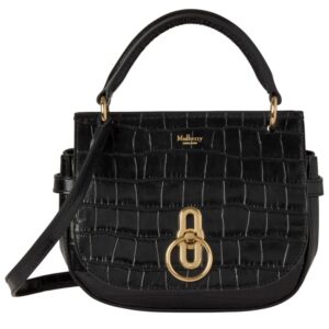 Mulberry Small Amberley Satchel Top Handle Black Shiny Small Croc