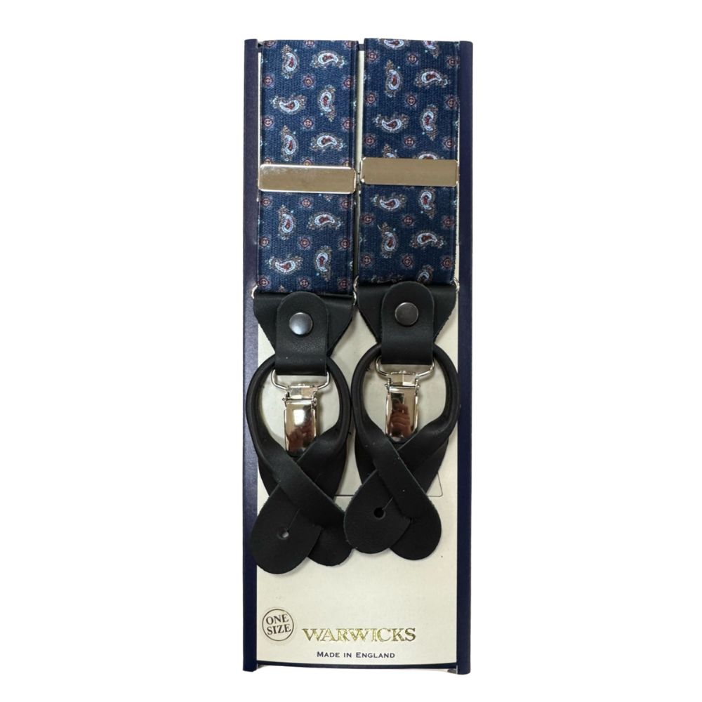 WARWICKS Navy Braces with Paisley Pattern