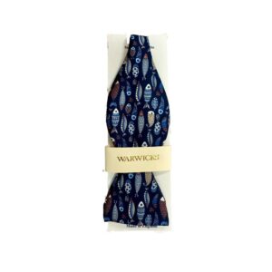 Warwicks Navy Multi Fish Silk Rib Self Tie Bow