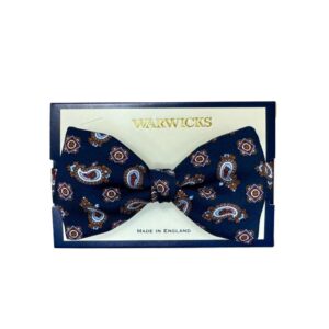 Warwicks Navy Paisley Silk Rib Bow Tie