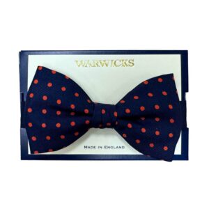 Warwicks Pre Tied Navy Red Spot Silk Bow Tie