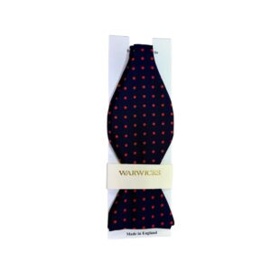 Warwicks Navy Red Spots Silk Rib Self Tie Bow