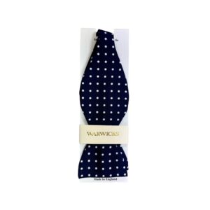 Warwicks Navy White Spots Silk Rib Self Tie Bow
