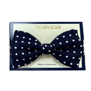 Warwicks Pre Tied Navy White Spots Silk Rib Bow Tie