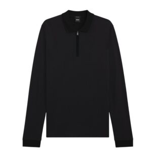 BOSS Mercerised Cotton Black polo shirt with two tone structure