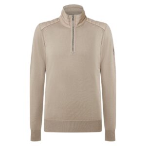 Belstaff Kilmington Dark Sand Merino Wool Half Zip Jumper