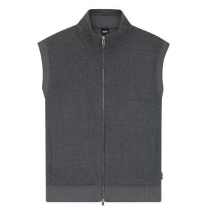 BOSS Grey Flannel Gilet With Ribbed Trims
