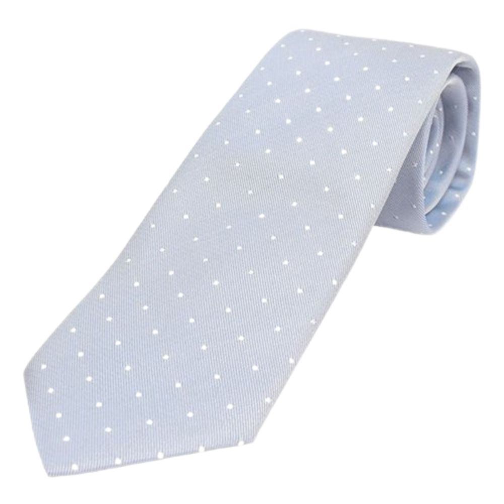 BOSS Light Blue Silk white Spotted Tie