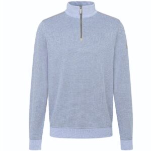 BUGATTI Pure Cotton Light Blue Textured Half Zip