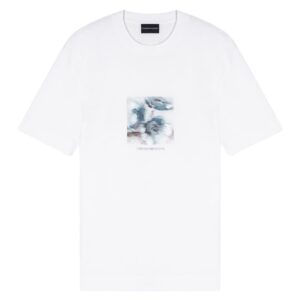 EMPORIO ARMANI Cotton Jersey Graphic Design White T-Shirt