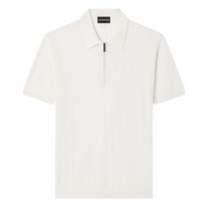 Emporio Armani Cream Vertical Tuck Stitch Jumper With Polo Shirt Collar