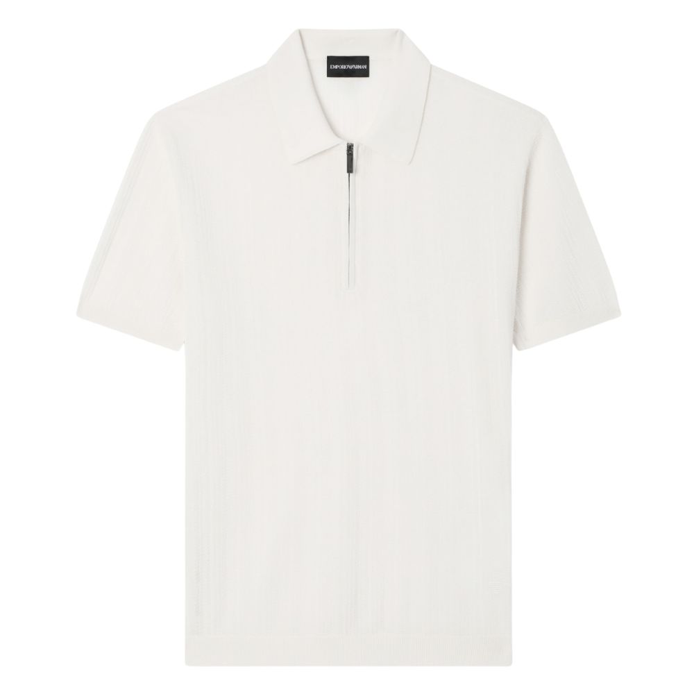 Emporio Armani Cream Vertical Tuck Stitch Jumper With Polo Shirt Collar