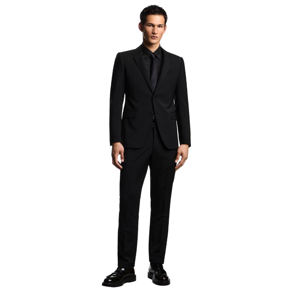 Emporio Armani Single Breasted Black Suit In Natural Stretch Tropical Light Wool