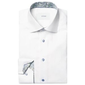 Eton Contemporary Fit Floral Trim White Shirt