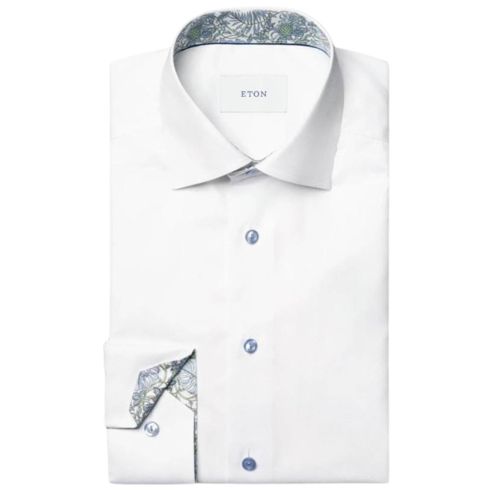 Eton Contemporary Fit Floral Trim White Shirt