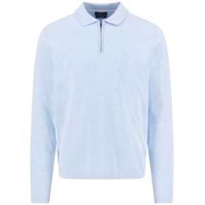 Fynch-Hatton Superflex Cotton Mix Light Blue Long Sleeve Zip Polo Shirt