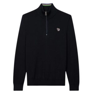 PAUL SMITH Organic Cotton Navy Half Zip With Zebra Logo
