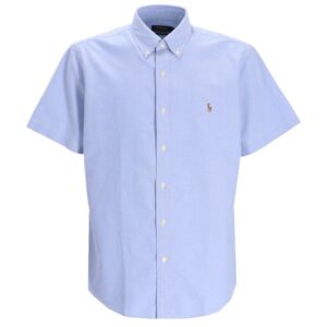 POLO RALPH LAUREN Light Blue Custom Fit Short Sleeve Knit Oxford Button Down Shirt