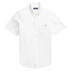 POLO RALPH LAUREN White Custom Fit Short Sleeve Knit Oxford Button Down Shirt