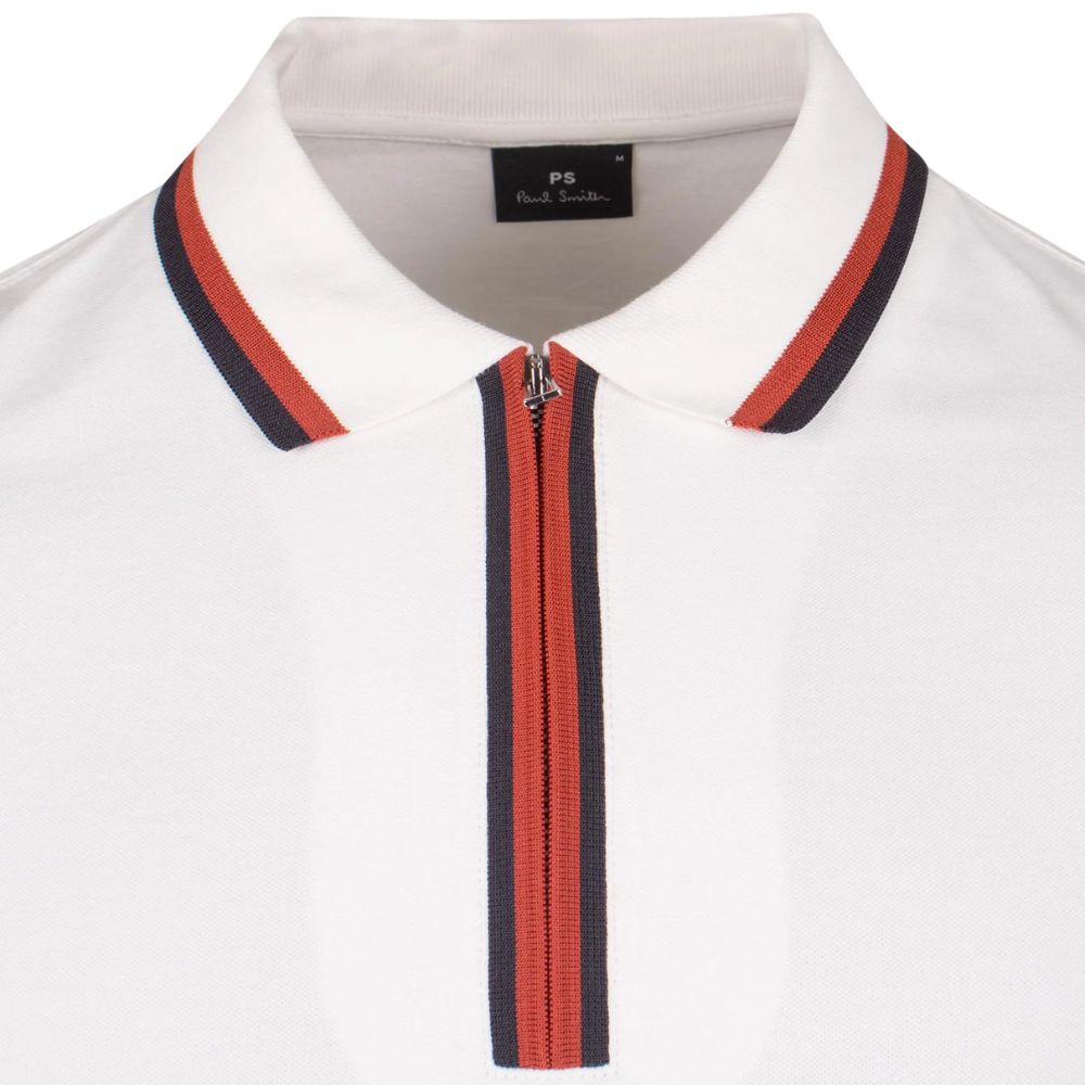 Paul Smith White Contrast Tipping Zip Neck Polo Shirt