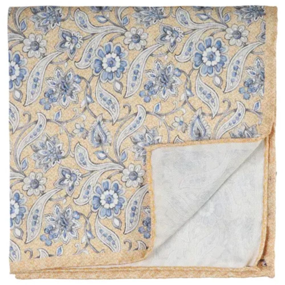 Amanda Christensen Blue Floral Patterned Yellow Pocket Square 2