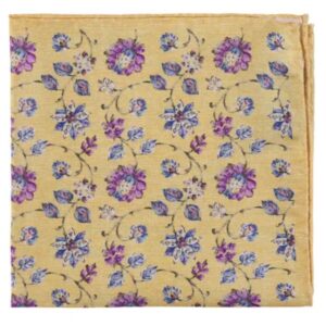 Amanda Christensen Floral Patterned Bright Yellow Pocket Square