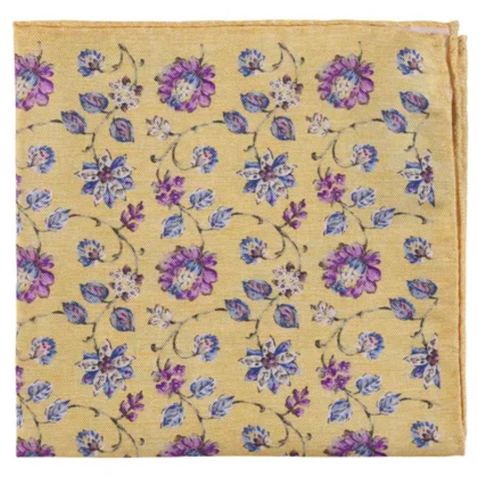 Amanda Christensen Floral Patterned Bright Yellow Pocket Square 1 Amanda Christensen Floral Patterned Bright Yellow Pocket Square