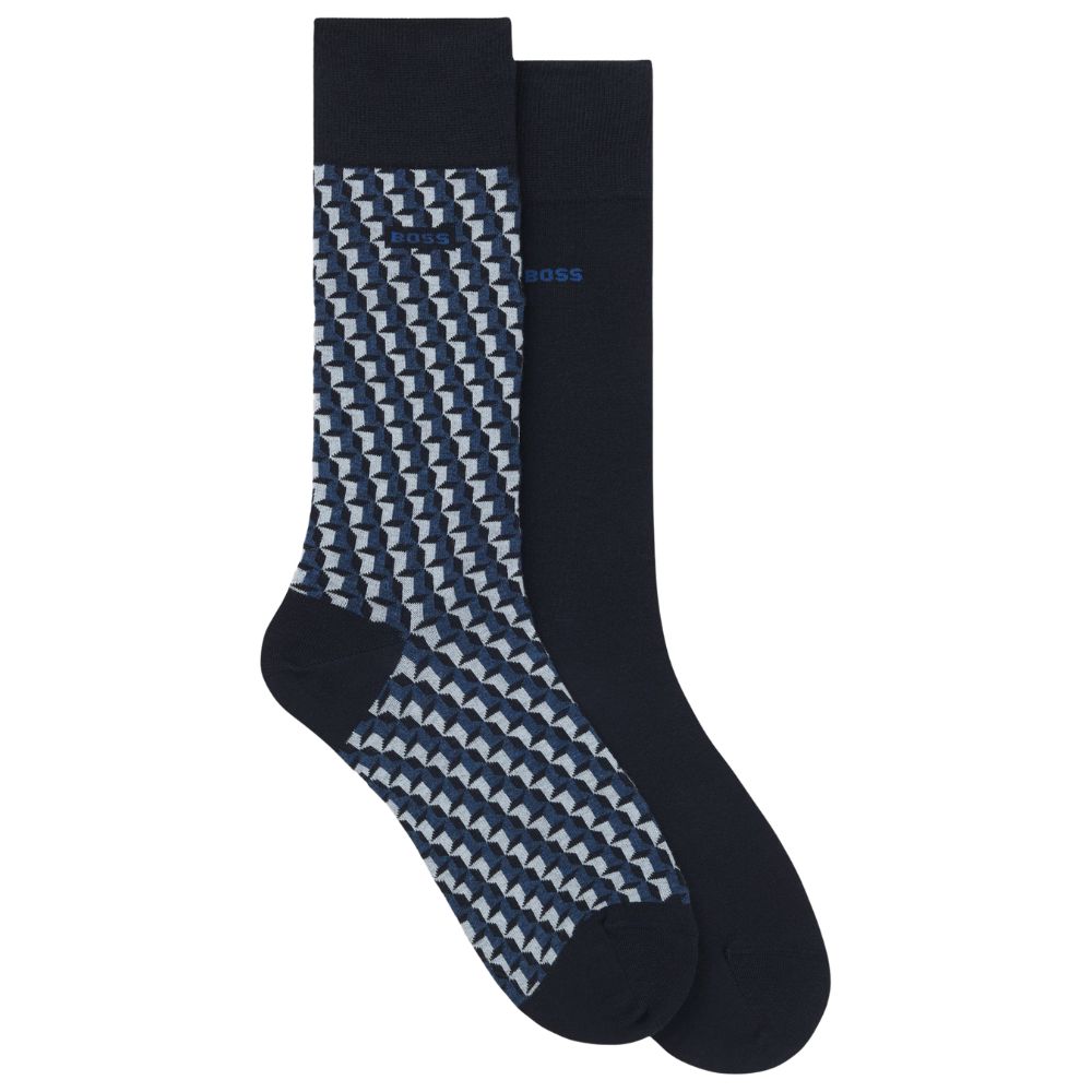 BOSS 2 Pack Regular Length Navy And Blue Patterned Socks front