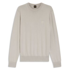 BOSS Beige Cotton Cashmere Regular Fit Sweater With Logo Patch
