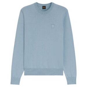 BOSS Blue Cotton Cashmere Regular Fit Sweater With Logo Patch
