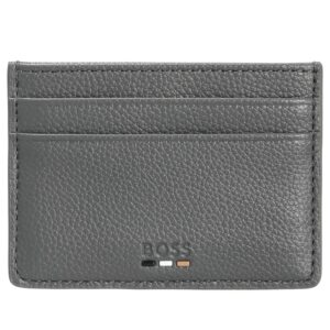 BOSS Grained Faux Leather Grey Card Holder With Logo Trim