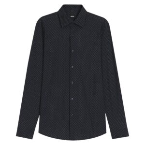 BOSS Hank Slim Fit Navy Geometric Print Shirt