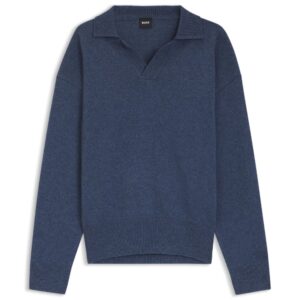 BOSS Light Blue Virgin Wool Sweater With Johnny Collar